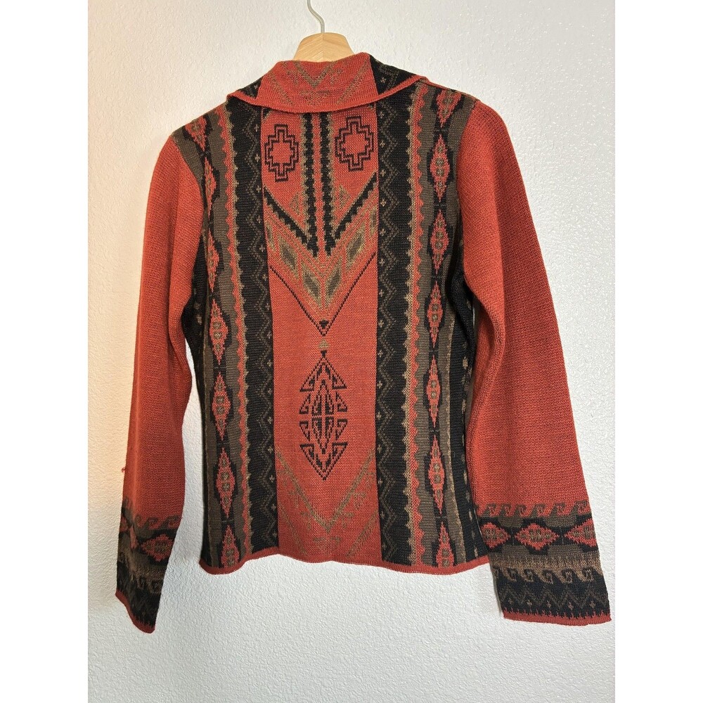 Caamano Cardigan Sweater Womens M Orange Alpaca Hand Knit Aztec Western Peru - Picture 3 of 16